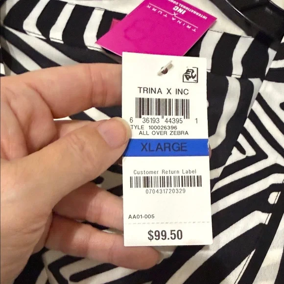 Trina Turk x INC XL 14/16 Zebra Print Dressy Top with Rainbow Cuffs NEW - Picture 8 of 11